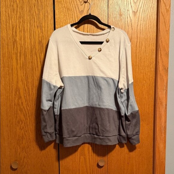 SHEIN Sweaters - SHEIN Colorblock Sweater with Button Detail